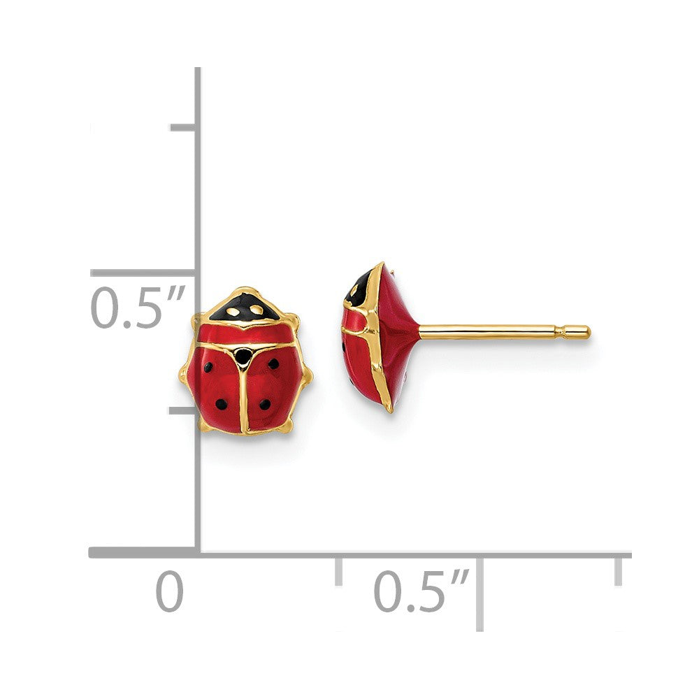 14k Yellow Gold 6.25 mm Polished Enameled Medium Ladybug Post Earrings (0.48 grams)