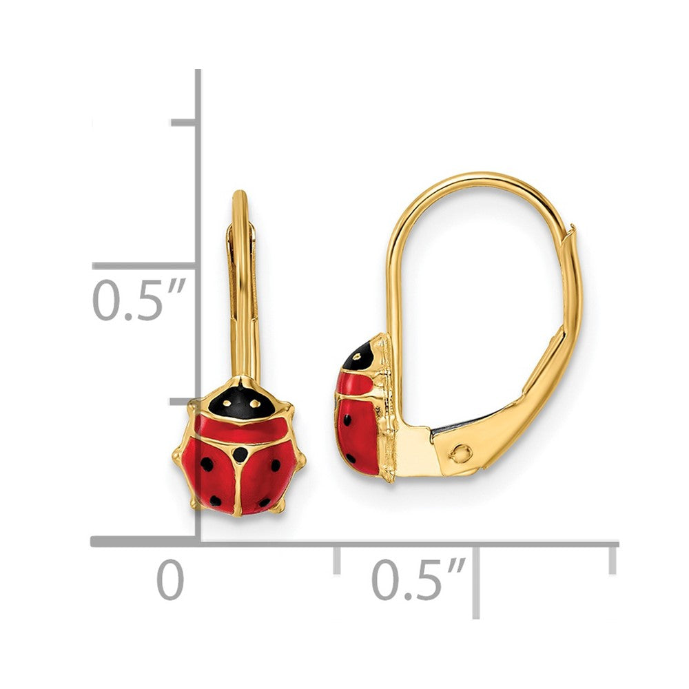 14k Yellow Gold 12 mm Polished Enameled Ladybug Leverback Earrings (0.87 grams)