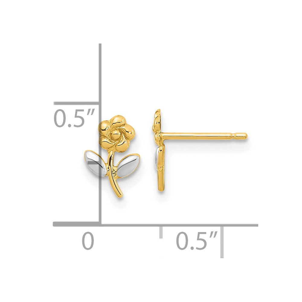 14k Yellow & Rhodium 6 mm Flower Post Earrings (0.48 grams)