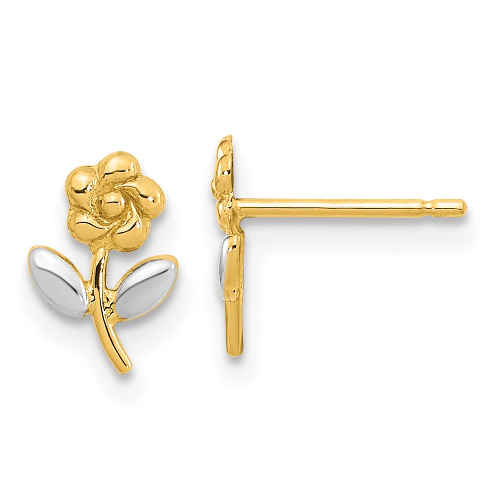 14k Yellow & Rhodium 6 mm Flower Post Earrings (0.48 grams)