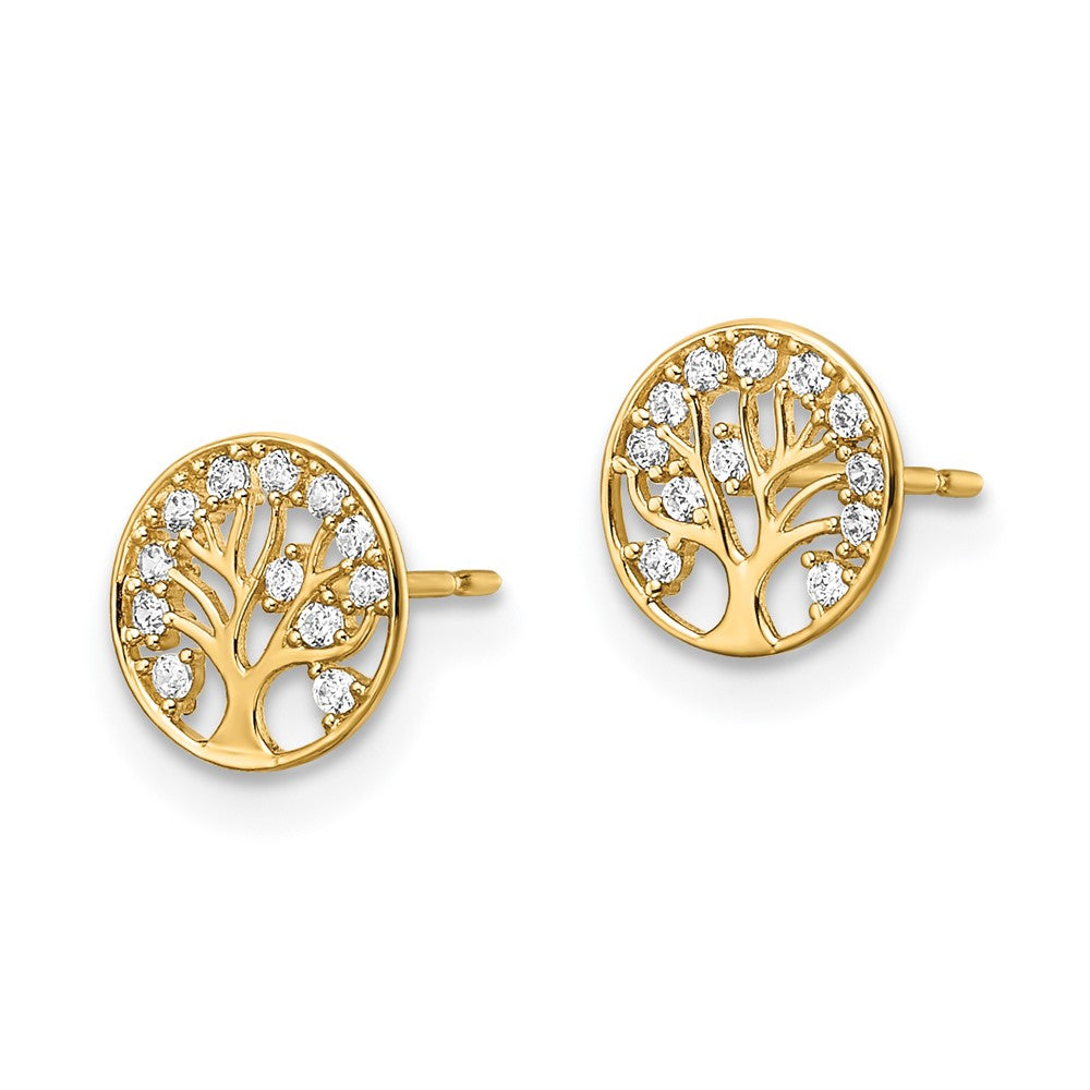 14k Yellow Gold 7.5 mm CZ Tree of Life Post Earrings (0.67 grams)