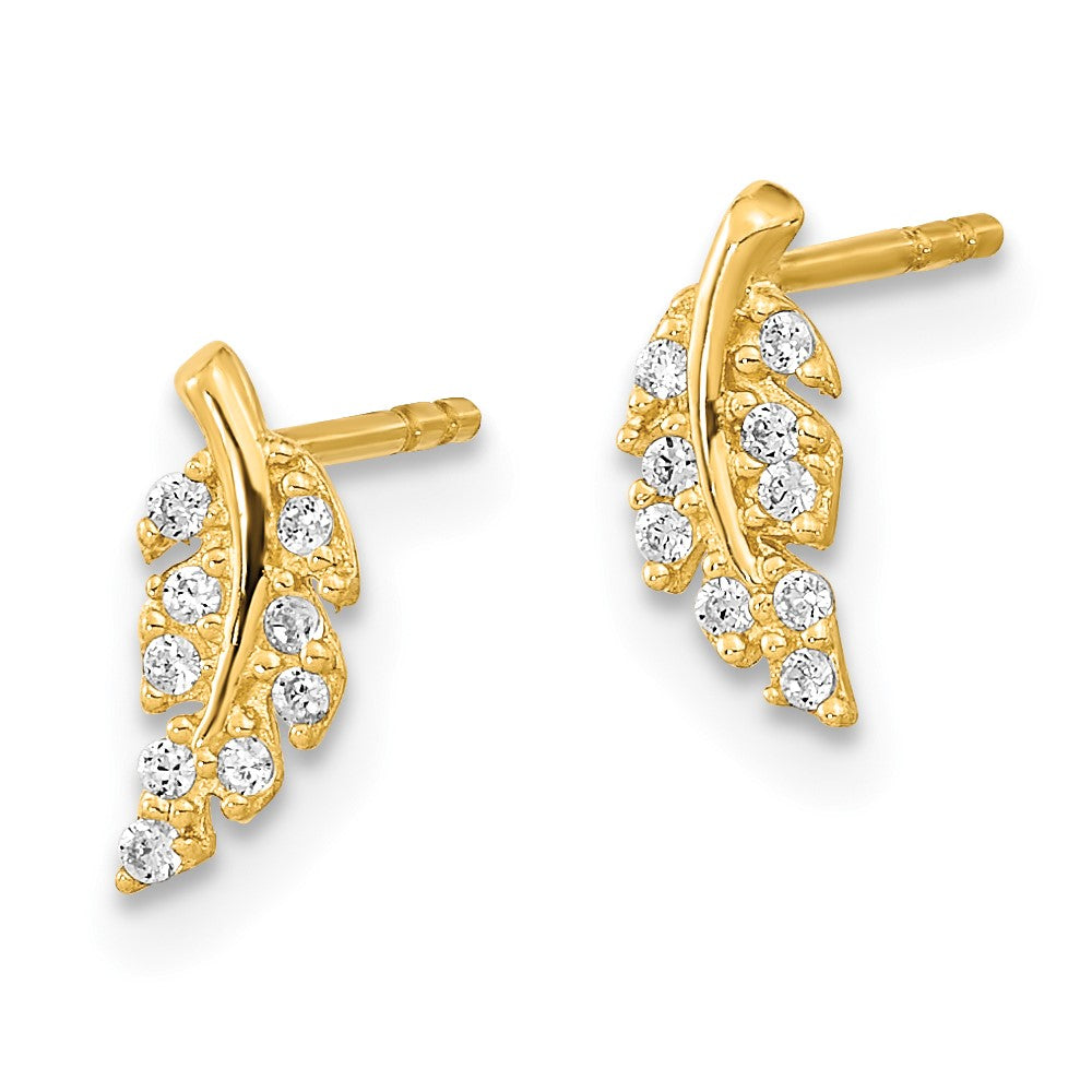 14k Yellow Gold 3.75 mm Polished Leaf CZ Post Earrings (0.48 grams)