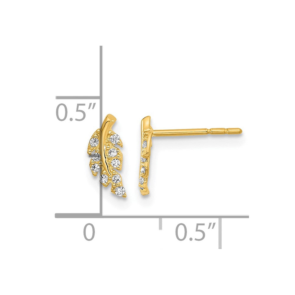 14k Yellow Gold 3.75 mm Polished Leaf CZ Post Earrings (0.48 grams)