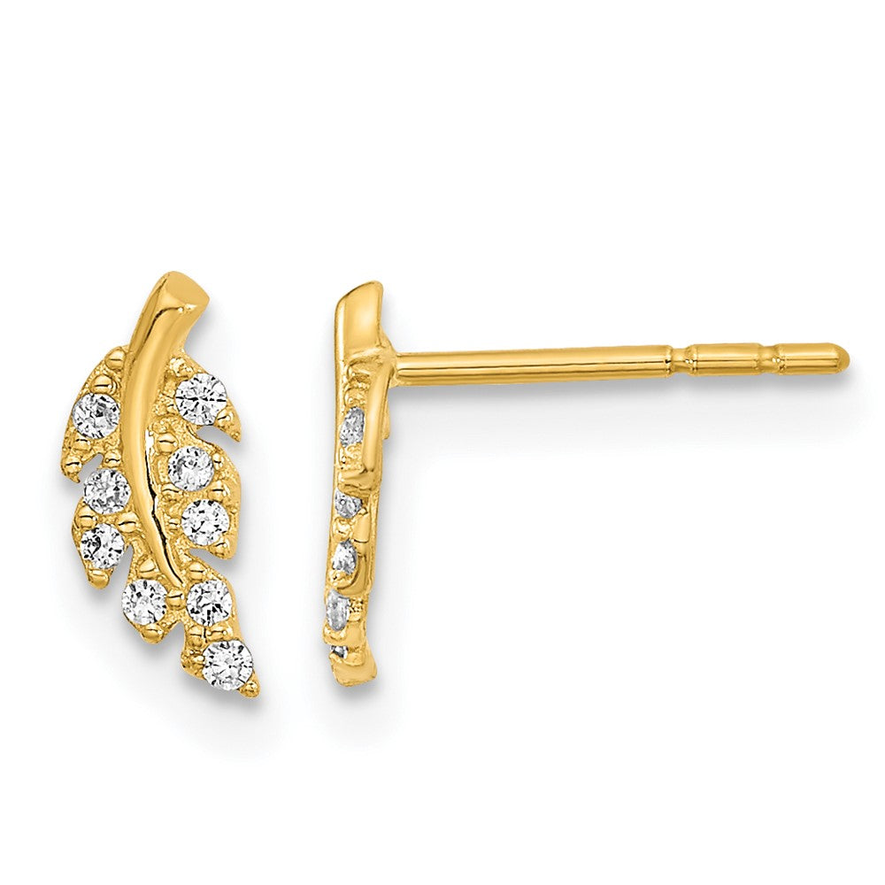 14k Yellow Gold 3.75 mm Polished Leaf CZ Post Earrings (0.48 grams)