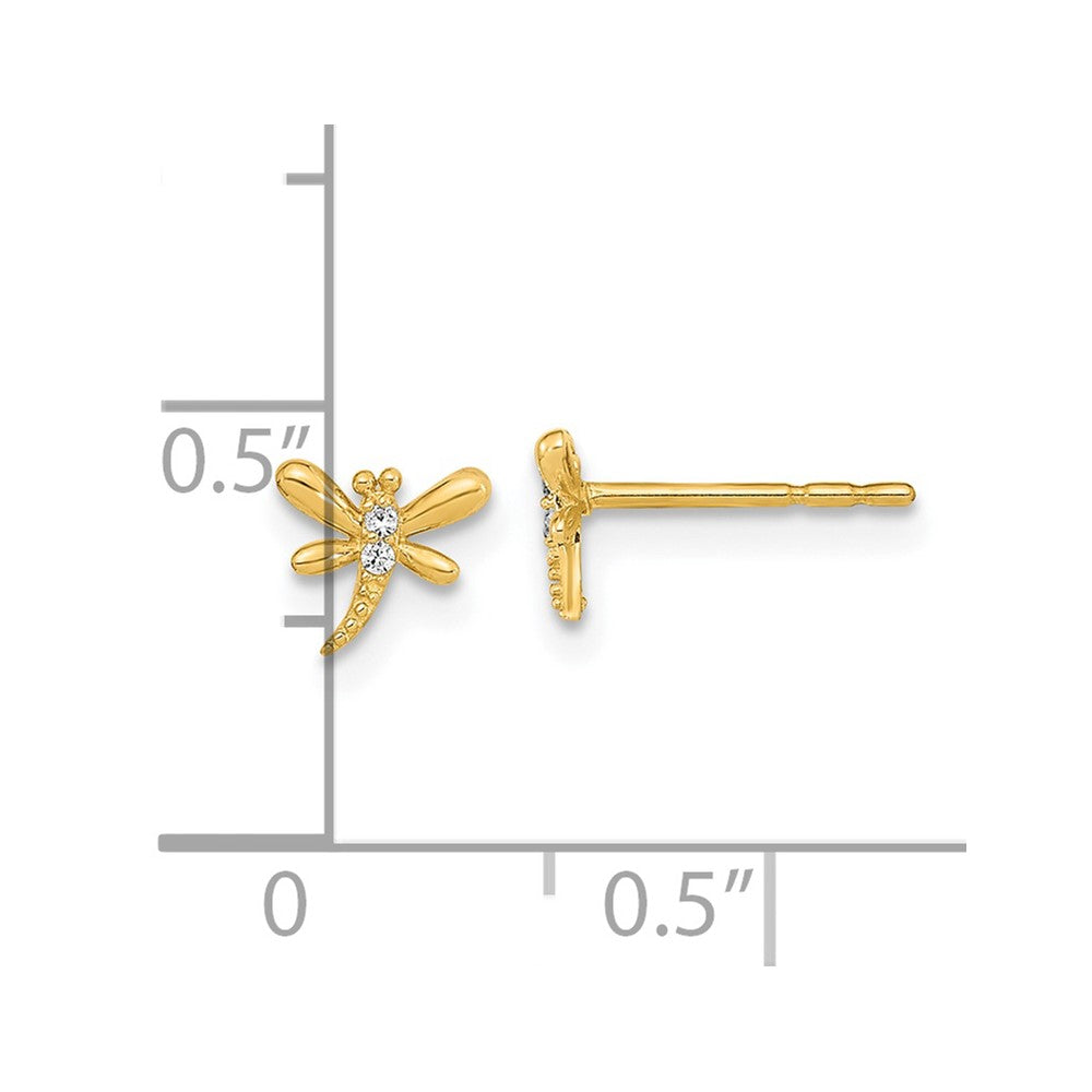 14k Yellow Gold 6.25 mm Polished Dragonfly with CZ Post Earrings (0.37 grams)