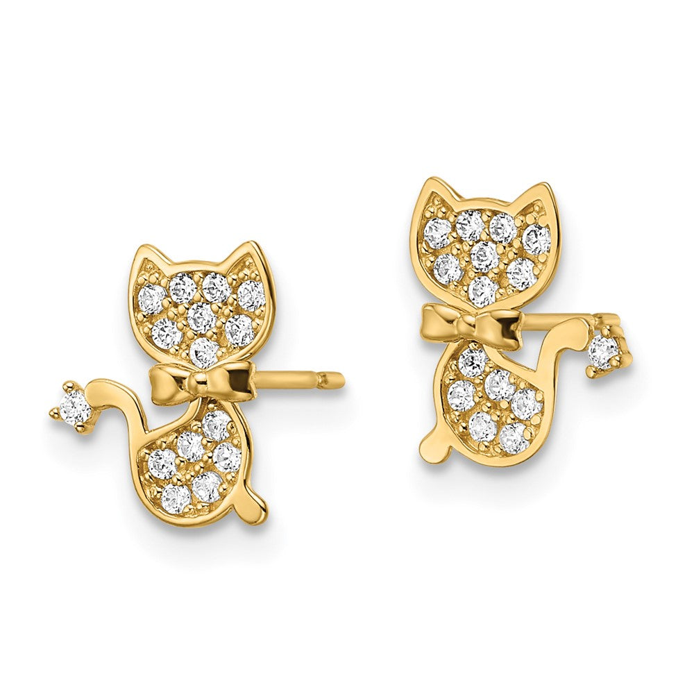 14k Yellow Gold 9 mm CZ Cat Post Earrings (0.86 grams)