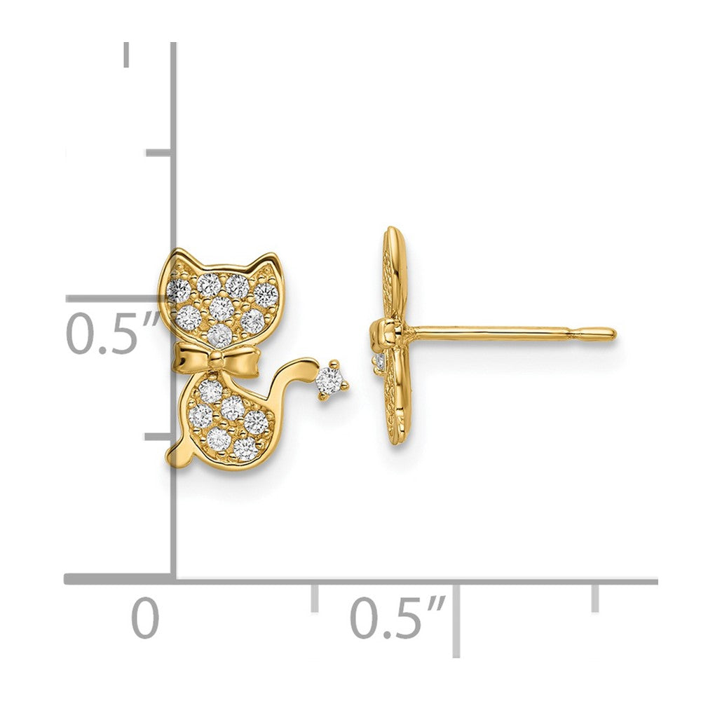 14k Yellow Gold 9 mm CZ Cat Post Earrings (0.86 grams)