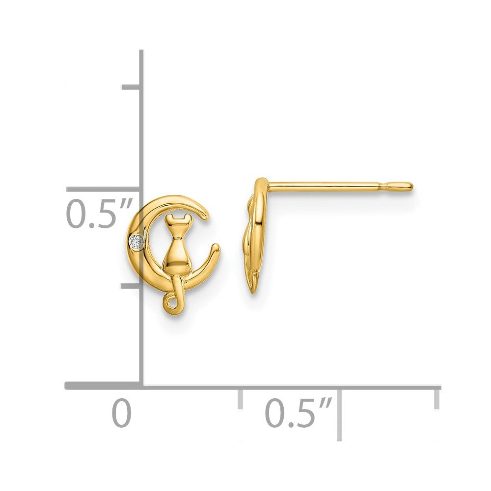 14k Yellow Gold 5.75 mm CZ Cat on the Moon Post Earrings (0.57 grams)