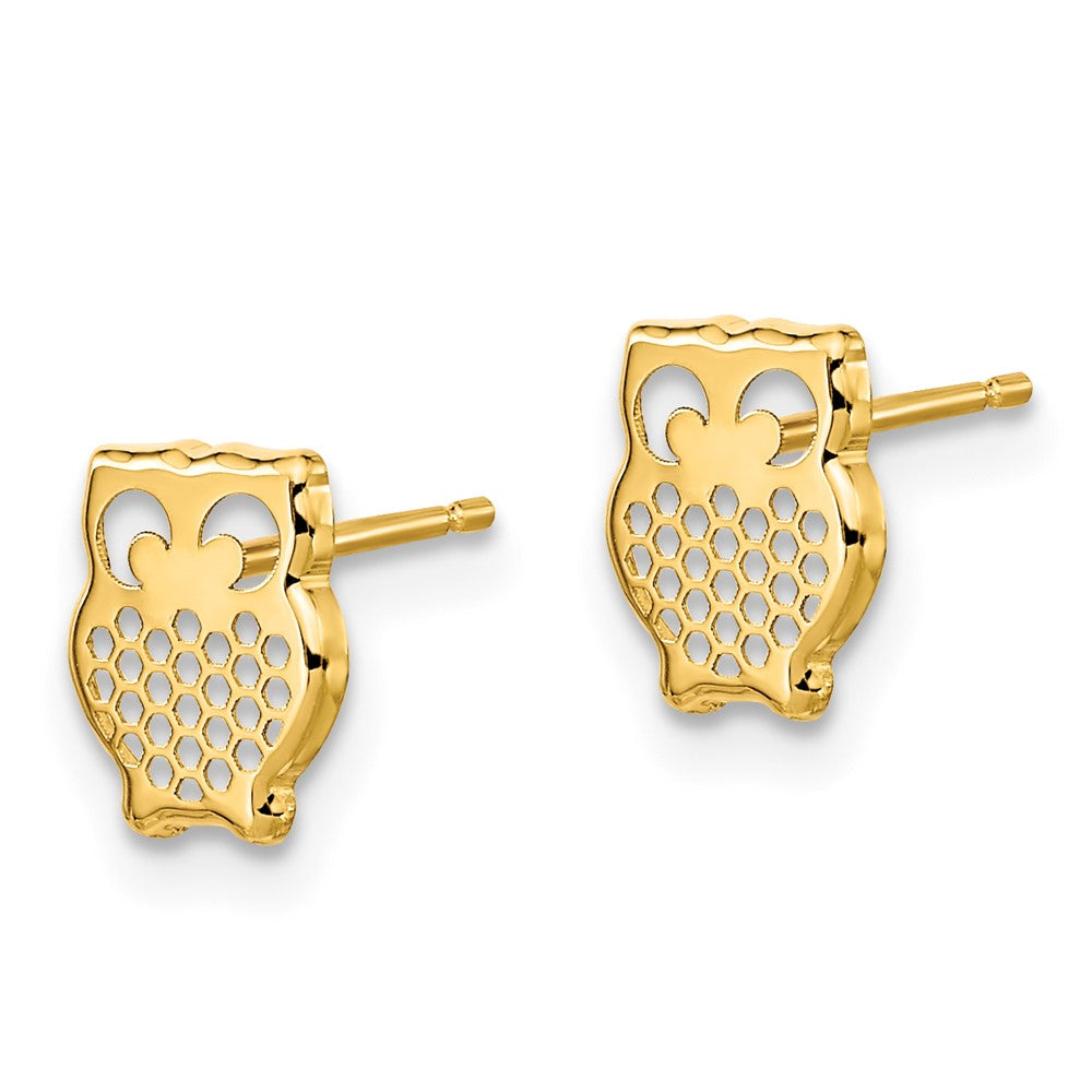 14k Yellow Gold 6.55 mm Gold Textured Owl Post Earrings (0.51 grams)