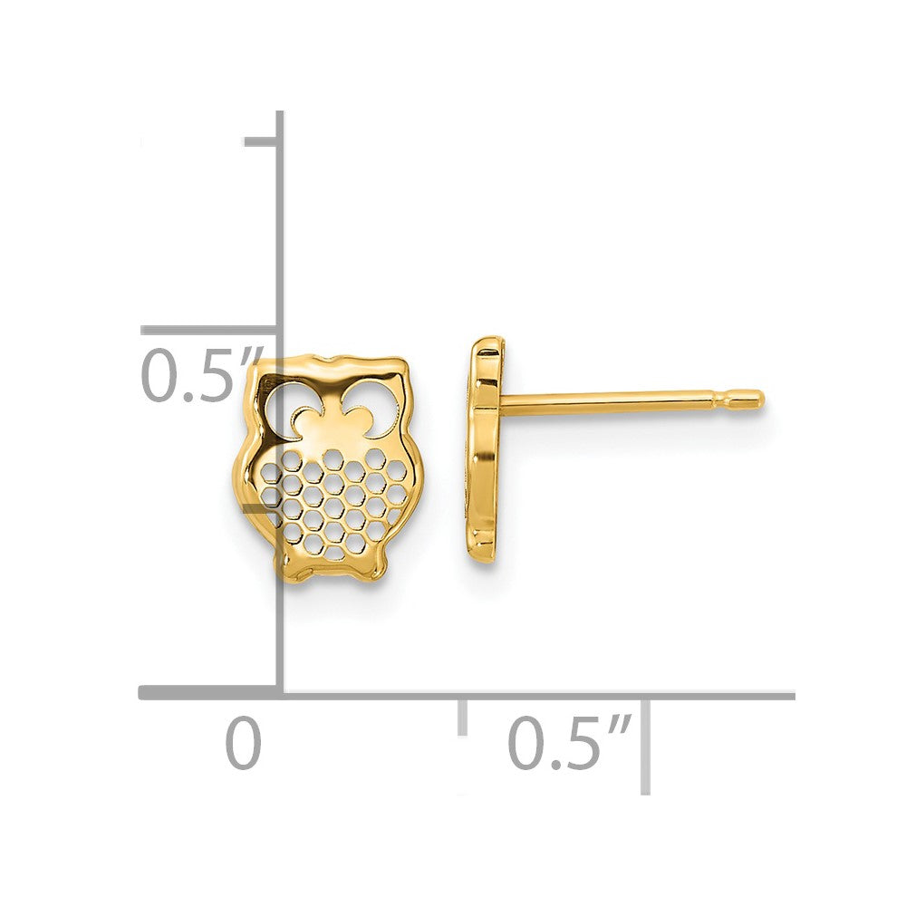 14k Yellow Gold 6.55 mm Gold Textured Owl Post Earrings (0.51 grams)