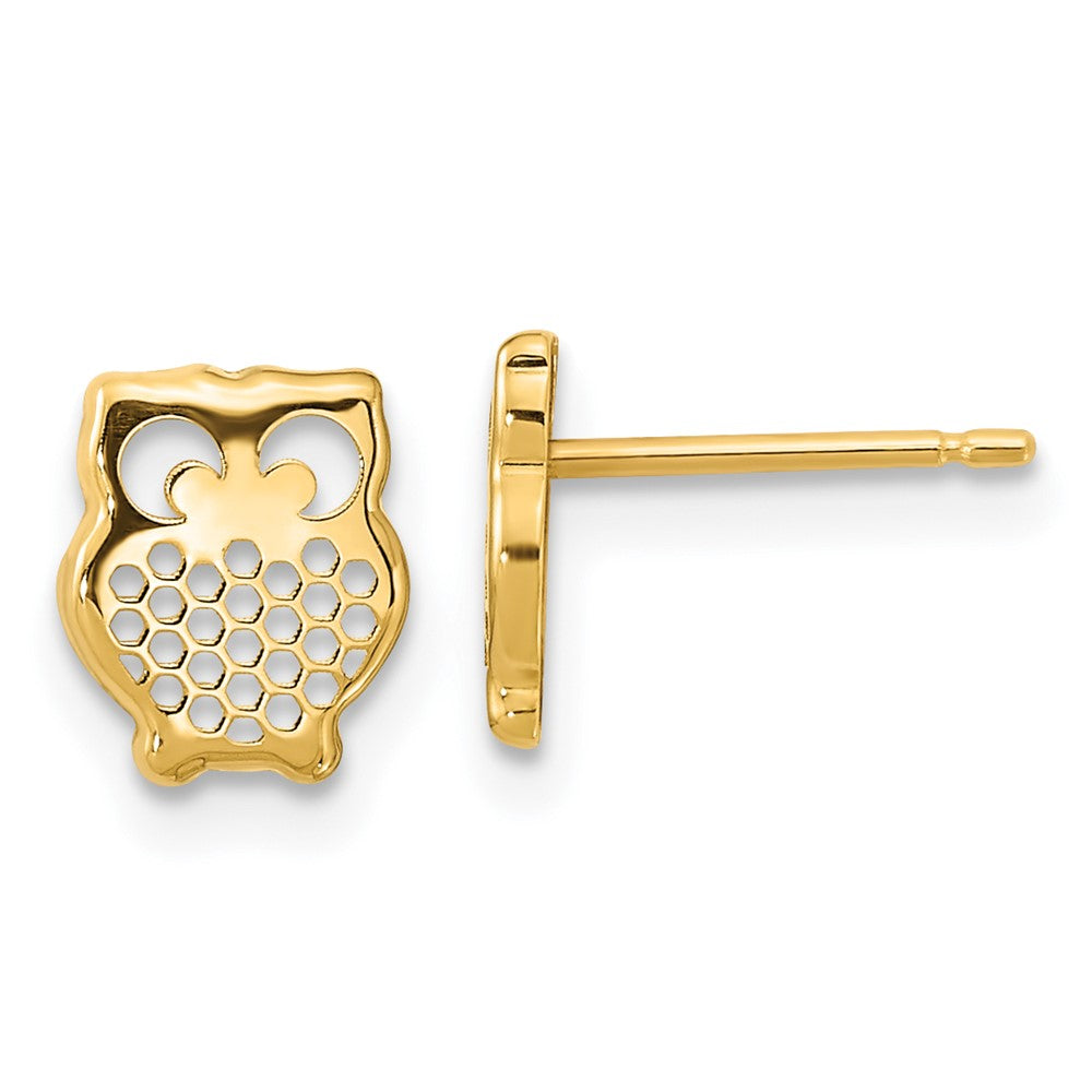 14k Yellow Gold 6.55 mm Gold Textured Owl Post Earrings (0.51 grams)