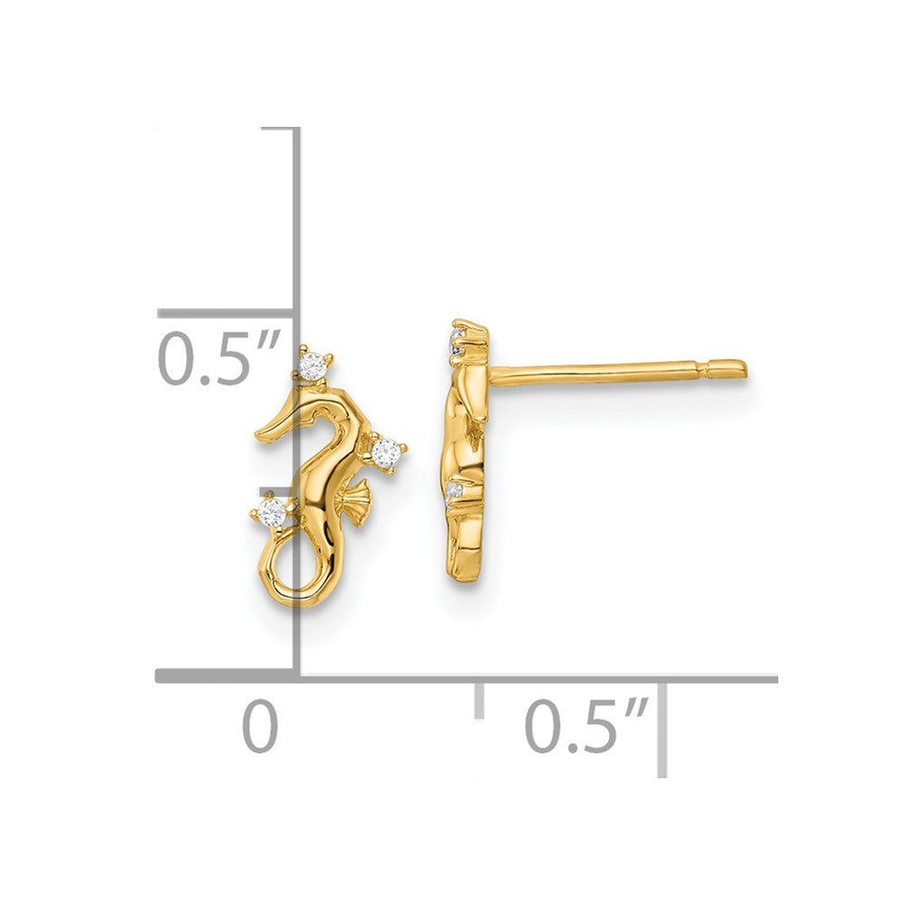 14k Yellow Gold 5.4 mm Polished CZ Seahorse Post Earrings (0.63 grams)