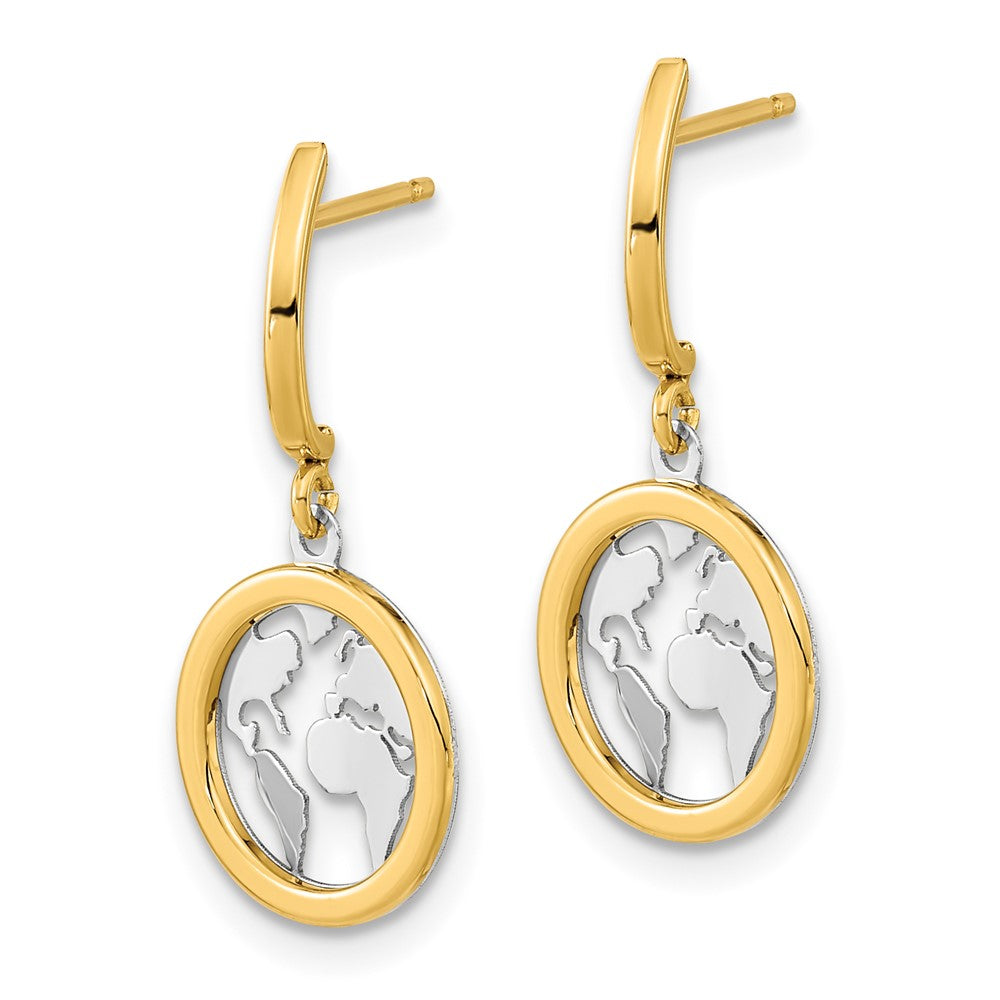 14k Yellow & Rhodium 10.9 mm Earth Dangle Earrings (1.15 grams)