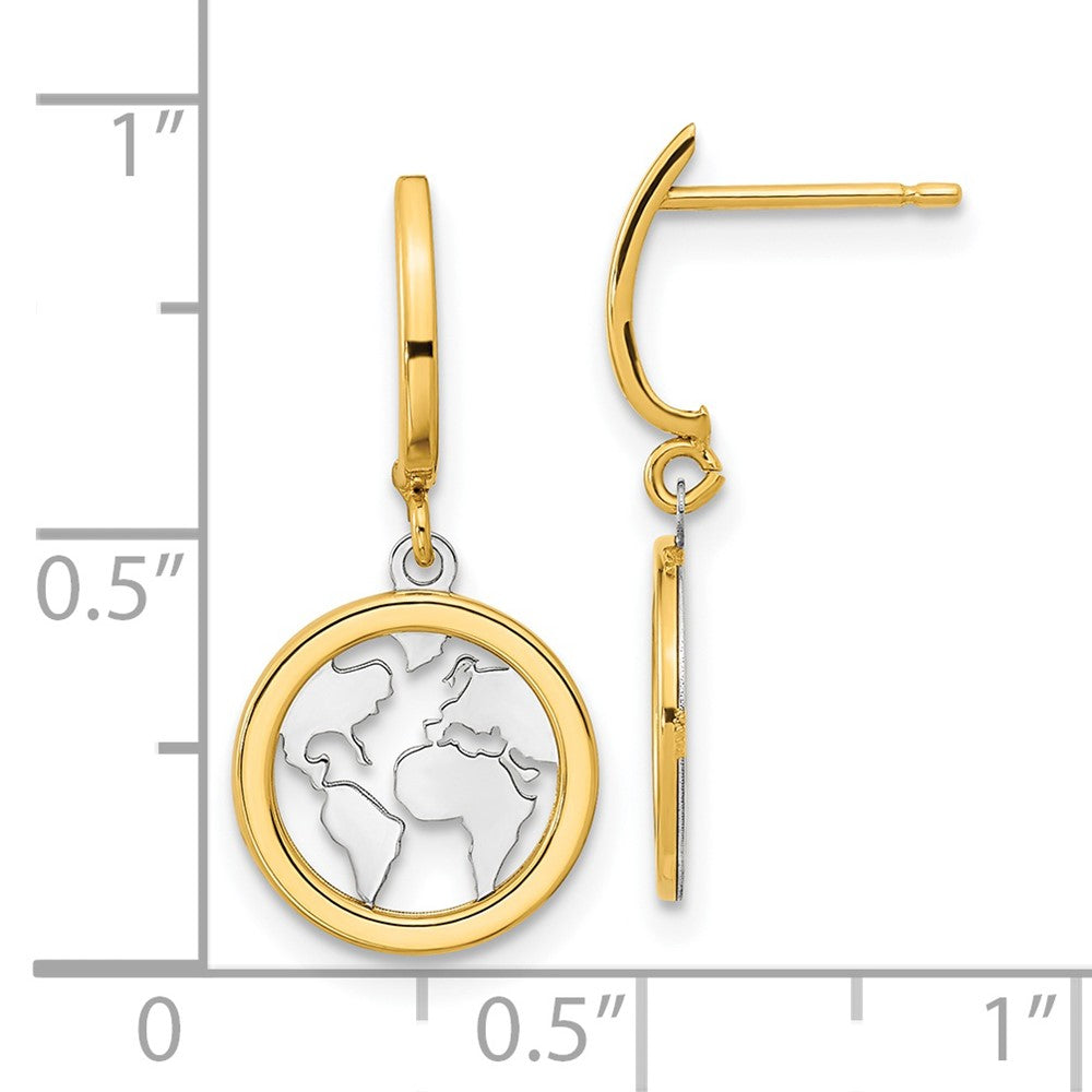 14k Yellow & Rhodium 10.9 mm Earth Dangle Earrings (1.15 grams)