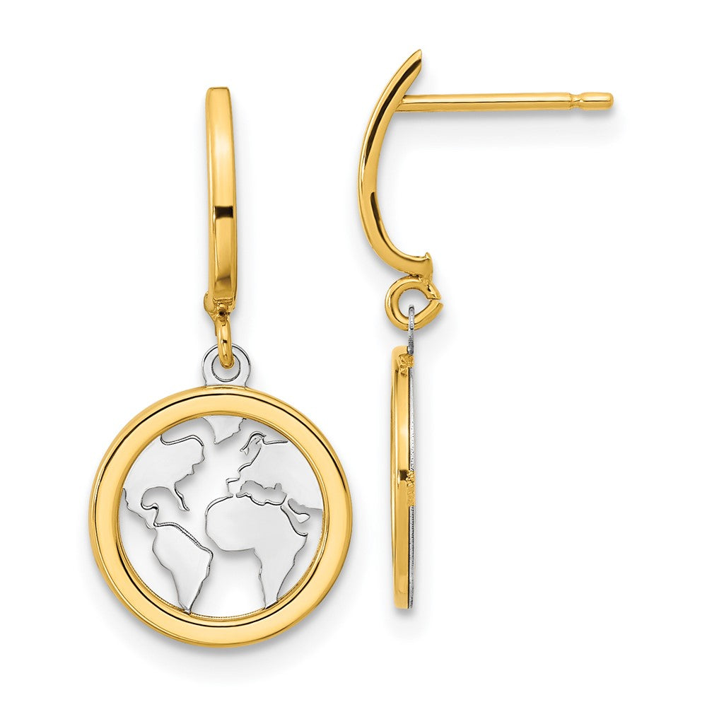 14k Yellow & Rhodium 10.9 mm Earth Dangle Earrings (1.15 grams)