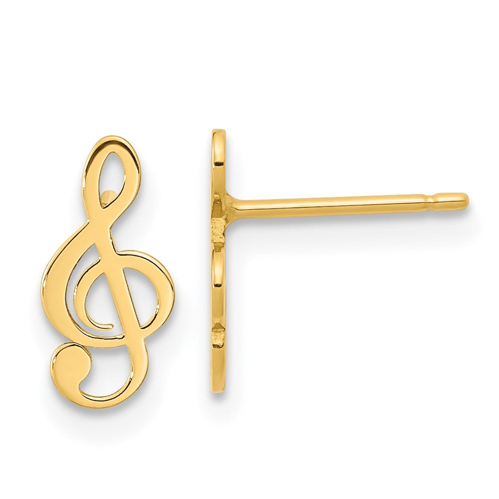 14k Yellow Gold 5.2 mm Polished Treble Clef Note Post Earrings (0.64 grams)