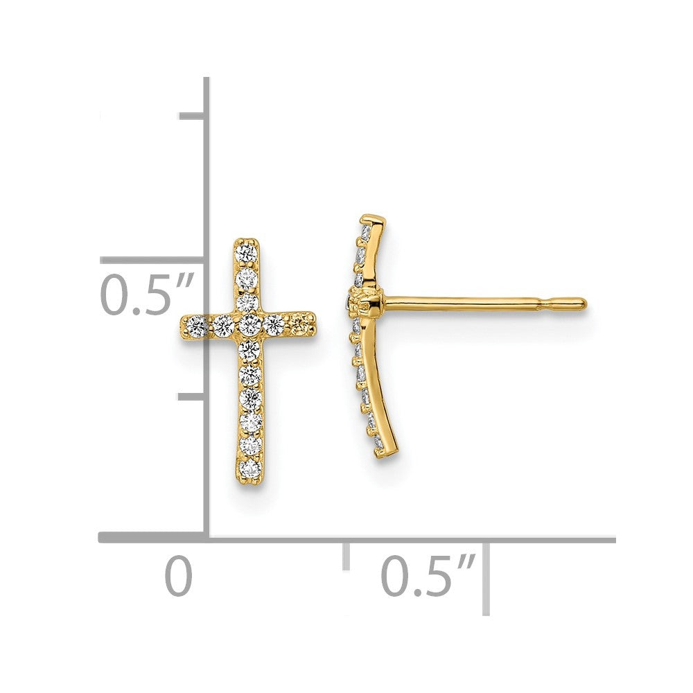 14k Yellow Gold 6.25 mm CZ Cross Post Earrings (0.48 grams)