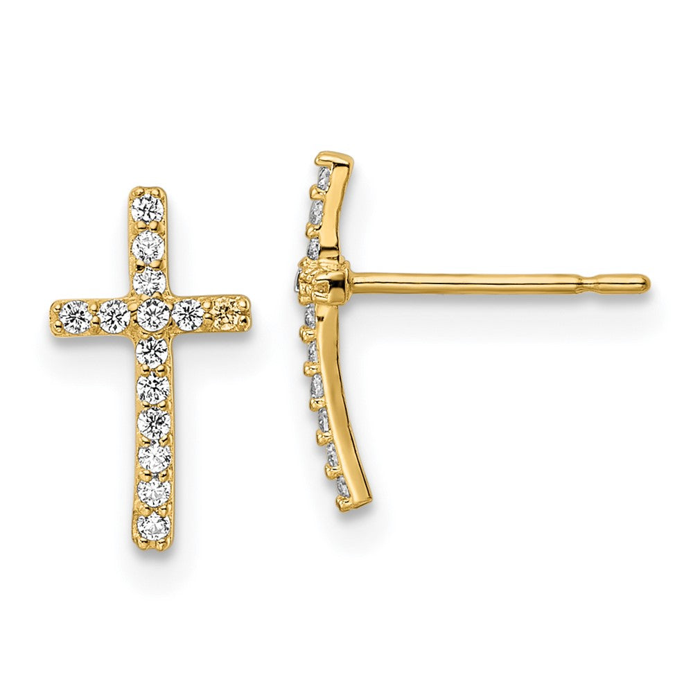 14k Yellow Gold 6.25 mm CZ Cross Post Earrings (0.48 grams)
