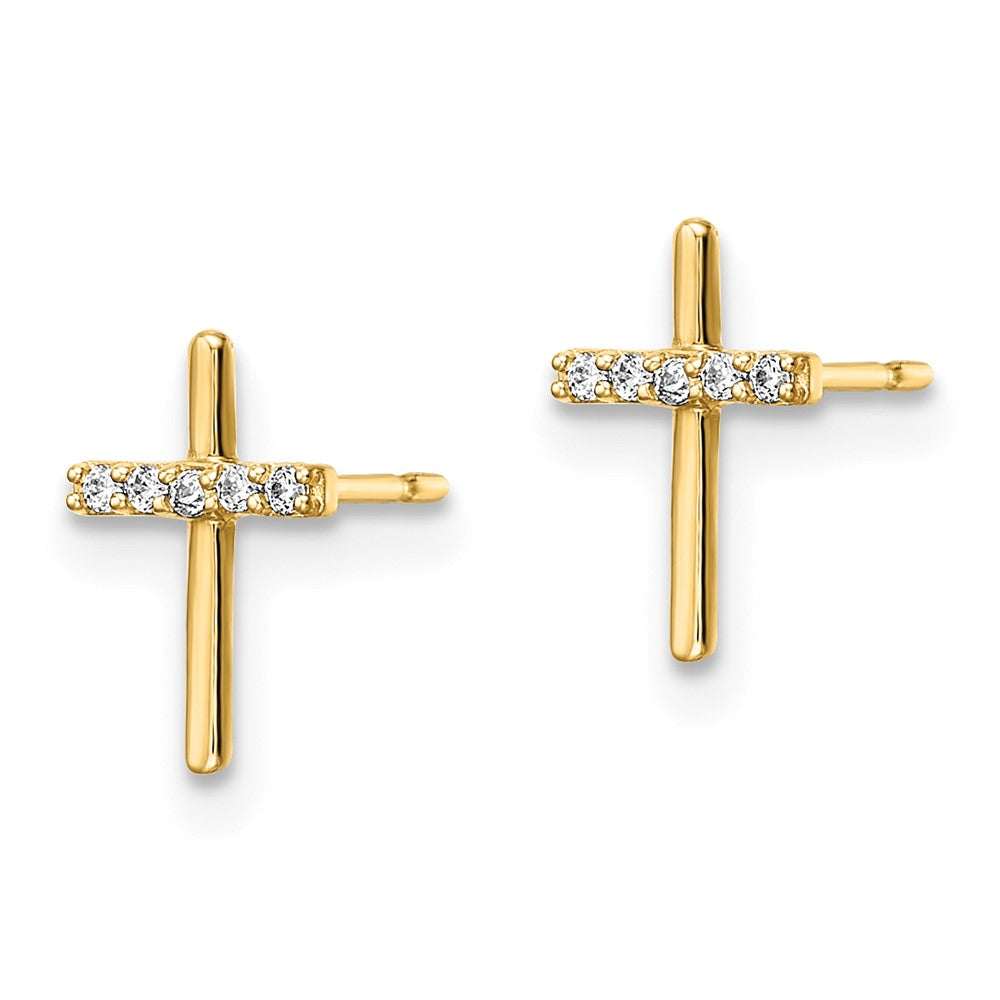 14k Yellow Gold 6.25 mm CZ Cross Post Earrings (0.38 grams)