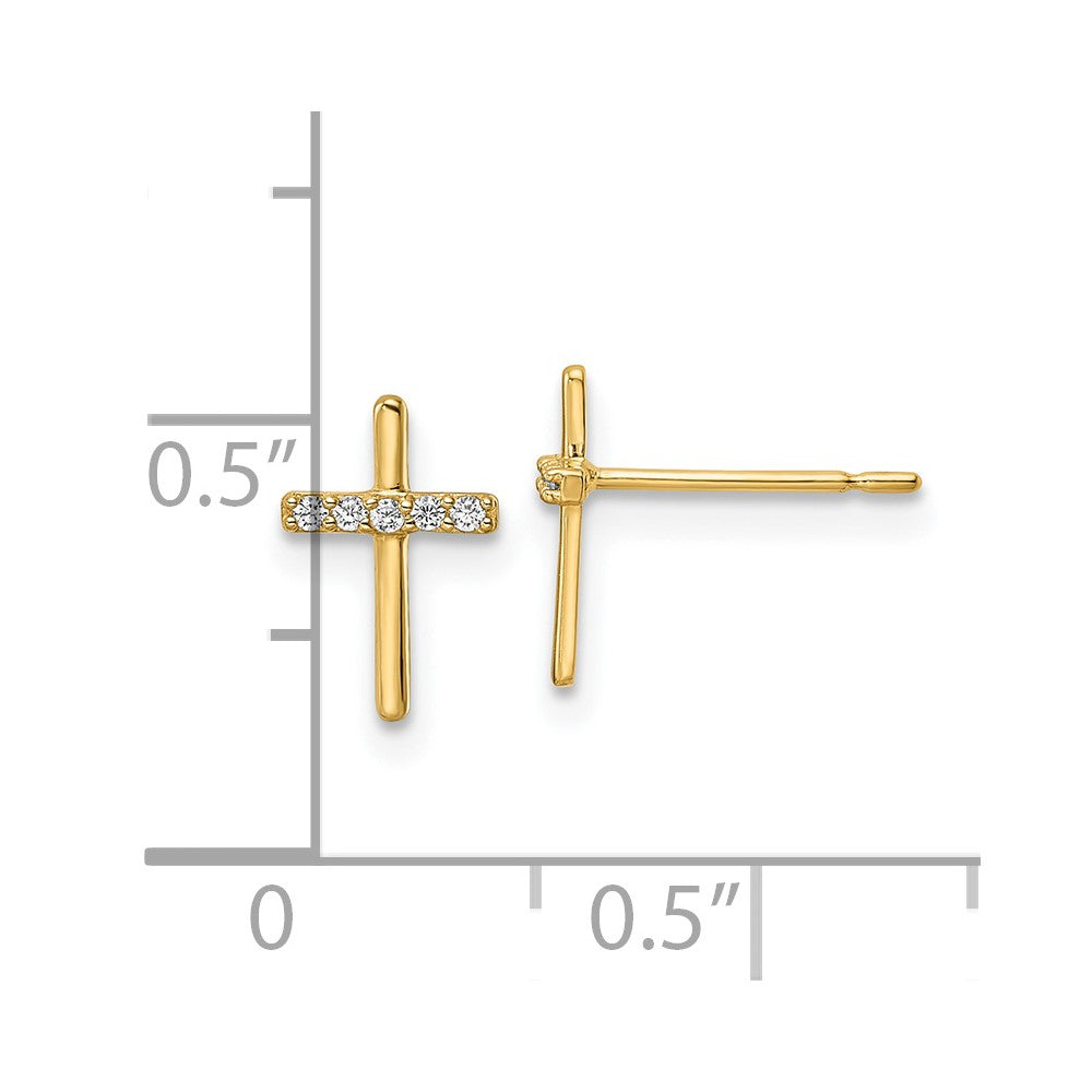 14k Yellow Gold 6.25 mm CZ Cross Post Earrings (0.38 grams)
