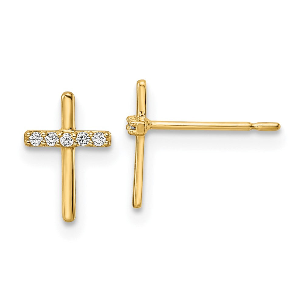 14k Yellow Gold 6.25 mm CZ Cross Post Earrings (0.38 grams)