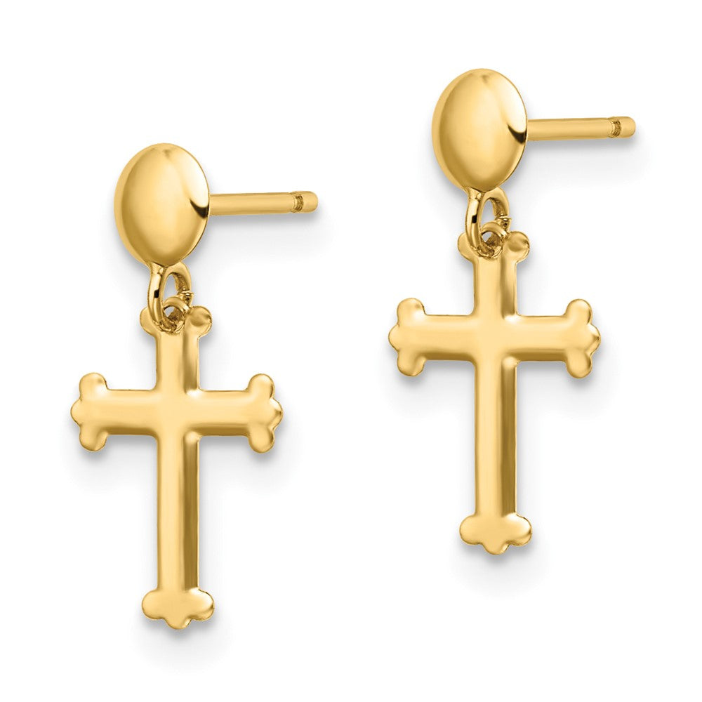 14k Yellow Gold 7.5 mm Polished Cross Post Dangle Earrings (0.25 grams)