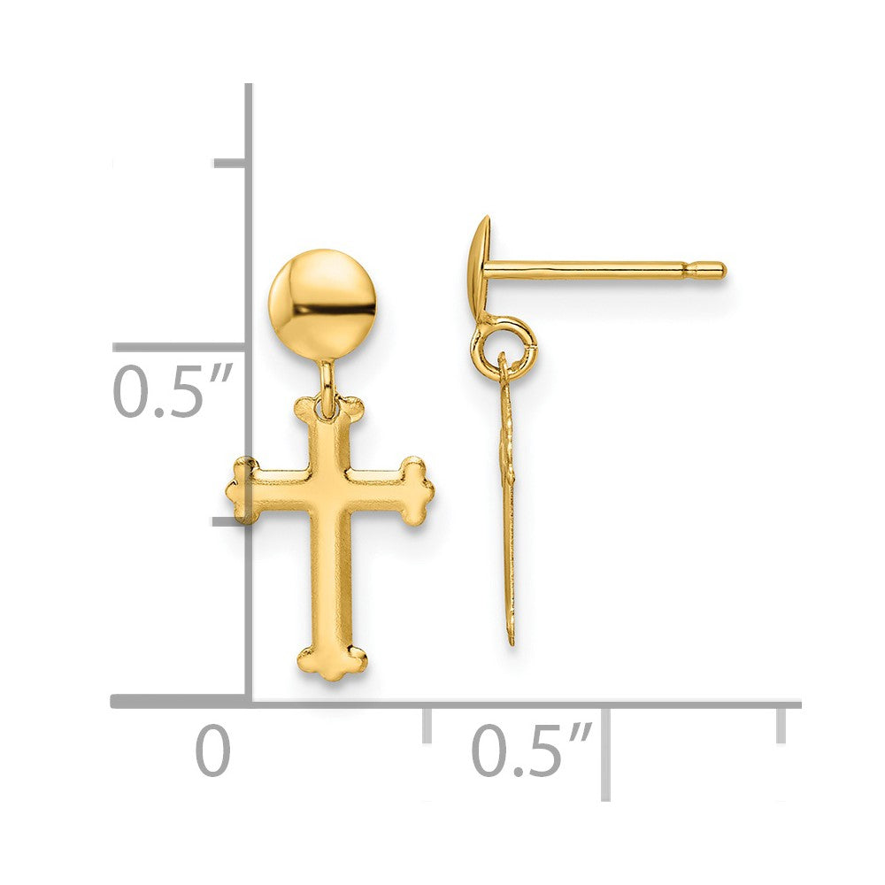 14k Yellow Gold 7.5 mm Polished Cross Post Dangle Earrings (0.25 grams)