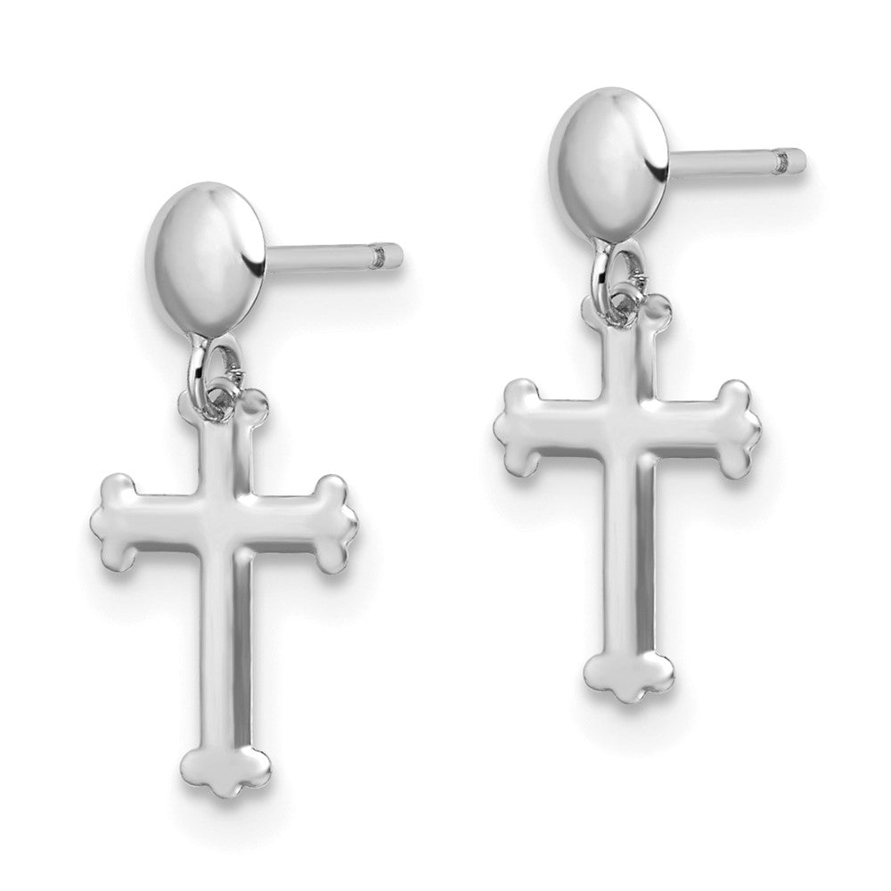 14k White Gold 7.5 mm Polished Cross Post Dangle Earrings (0.24 grams)