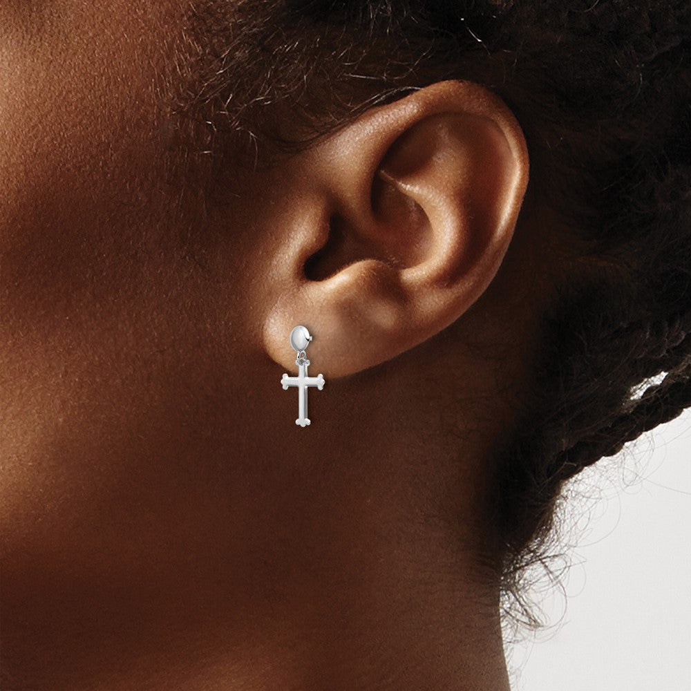 14k White Gold 7.5 mm Polished Cross Post Dangle Earrings (0.24 grams)