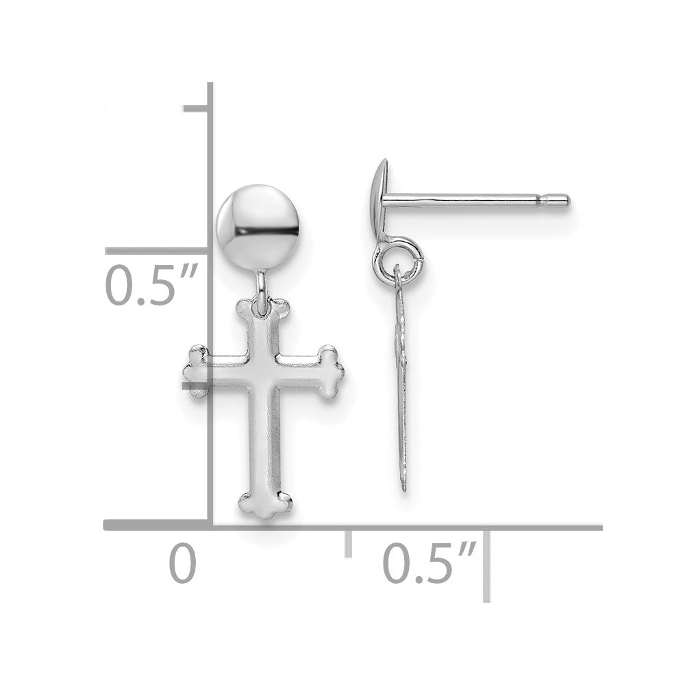 14k White Gold 7.5 mm Polished Cross Post Dangle Earrings (0.24 grams)