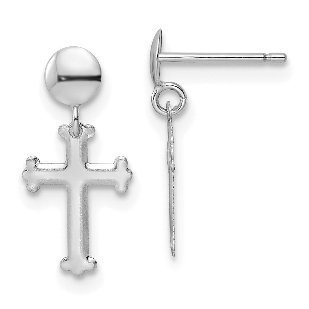14k White Gold 7.5 mm Polished Cross Post Dangle Earrings (0.24 grams)