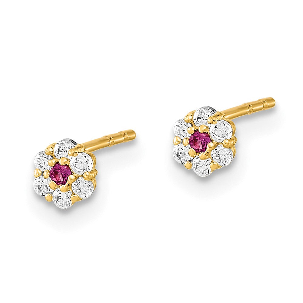 14k Yellow Gold 4.68 mm Polished Set of Ball Post CZ Flowers and Cross 3 Pair Earrings Set (0.68 grams)