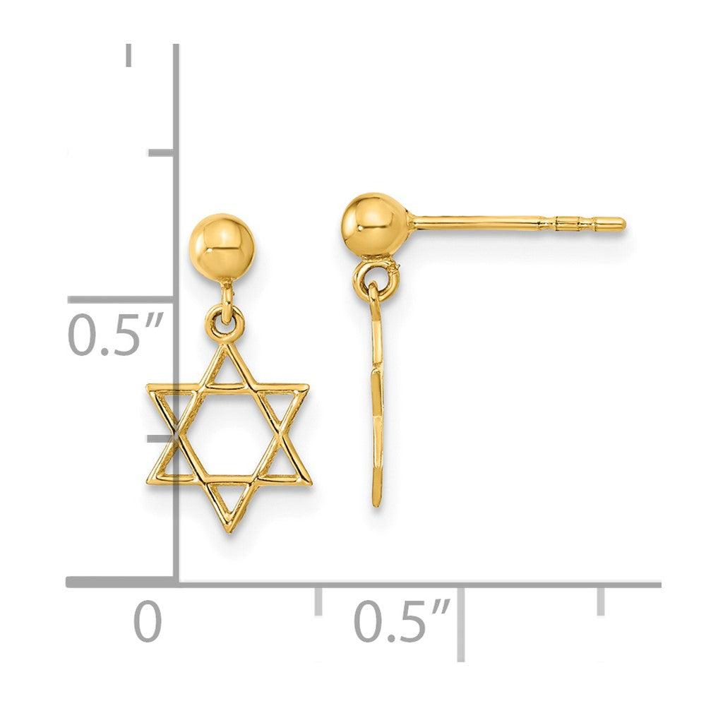 14k Yellow Gold 7.5 mm Polished Star of David Post Dangle Earrings (0.67 grams)