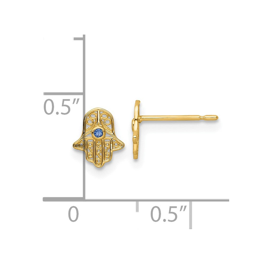 14k Yellow Gold 6.35 mm Blue Glass Stone Hamsa Post Earrings (0.29 grams)