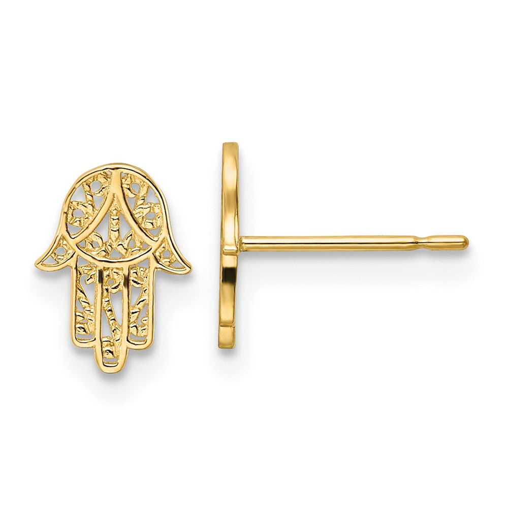 14k Yellow Gold 6.55 mm Hamsa Post Earrings (0.57 grams)