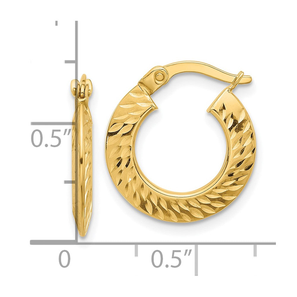 14k Yellow Gold 16.4 mm Polished and Diamond-cut Knife Edge Hoop Earrings (1.08 grams)