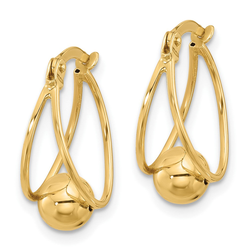14k Yellow Gold 12 mm Polished Double Row with Ball Hoop Earrings