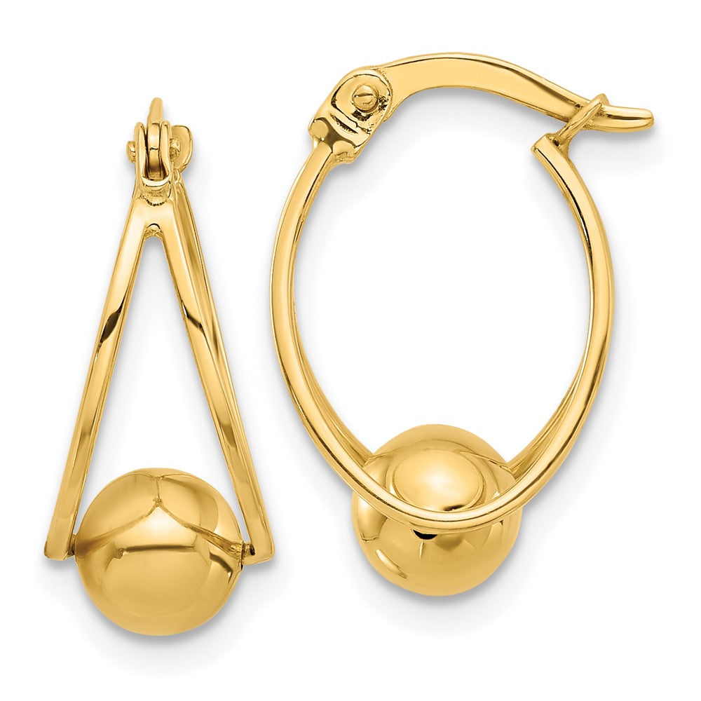 14k Yellow Gold 12 mm Polished Double Row with Ball Hoop Earrings