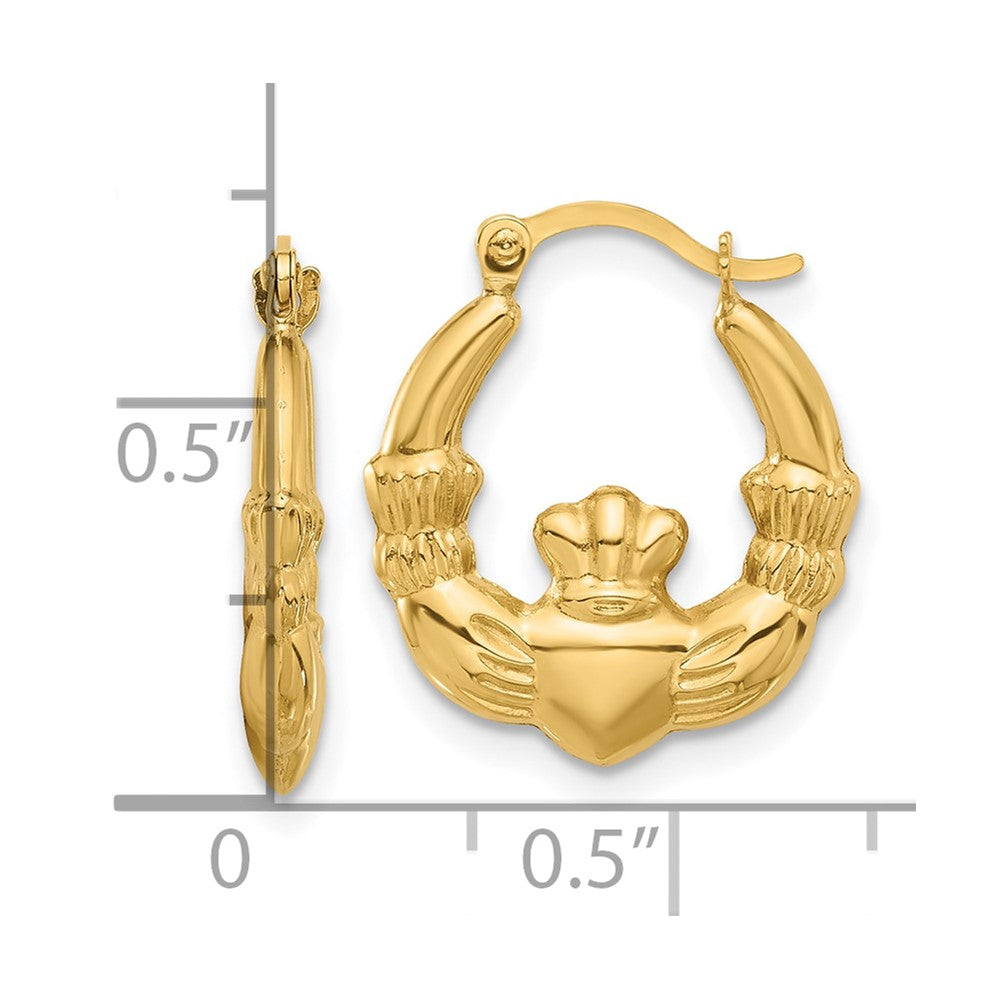 14k Yellow Gold 15.9 mm Polished Claddagh Hoop Earrings (0.64 grams)