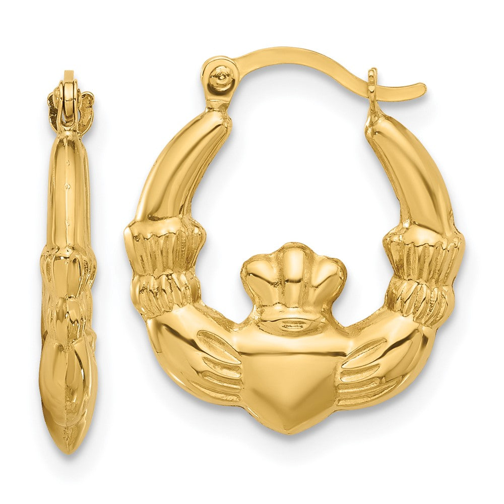 14k Yellow Gold 15.9 mm Polished Claddagh Hoop Earrings (0.64 grams)