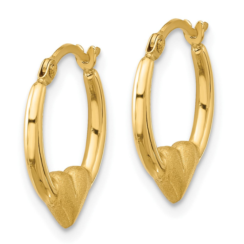 14k Yellow Gold 13.7 mm Polished and Satin Heart Hoop Earrings (0.41 grams)