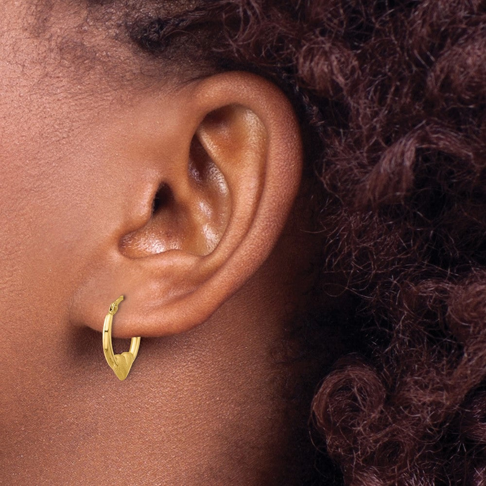 14k Yellow Gold 13.7 mm Polished and Satin Heart Hoop Earrings (0.41 grams)