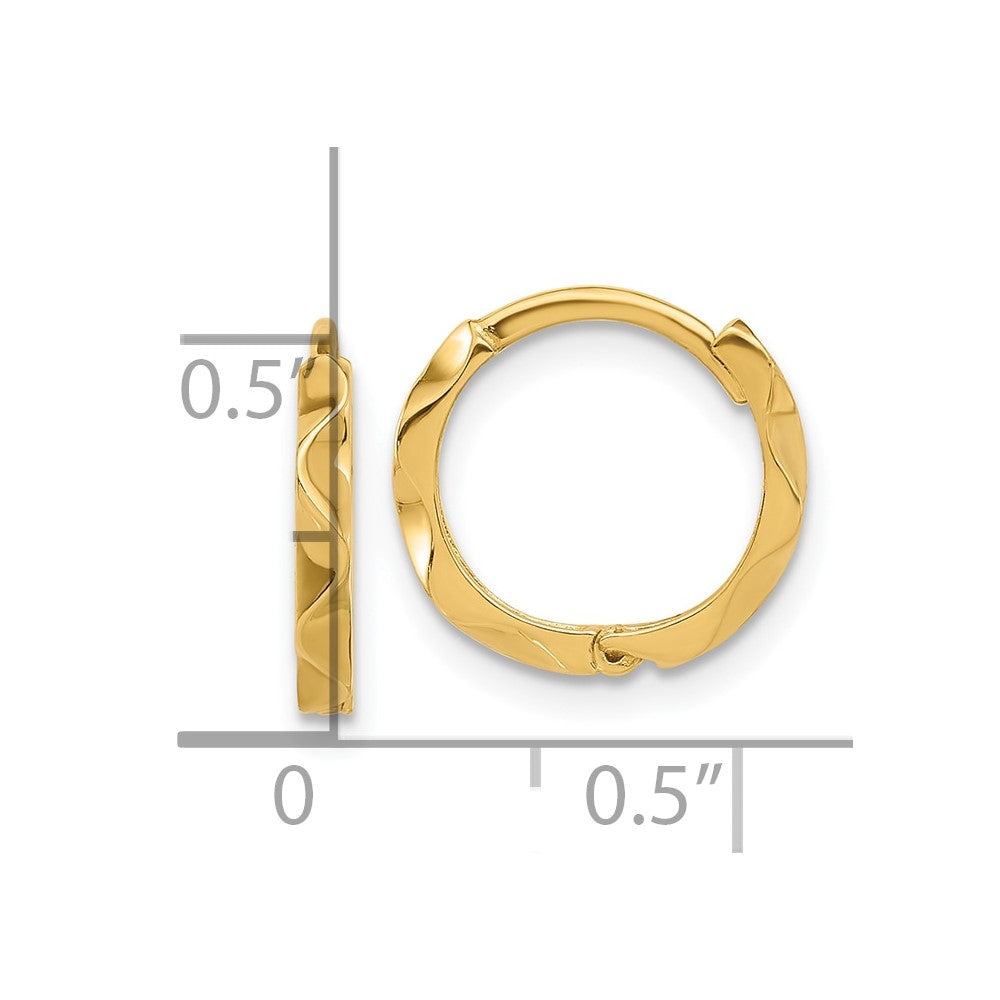 14k Yellow Gold 13 mm Polished Wavy Hinged Hoop Earrings (0.87 grams)