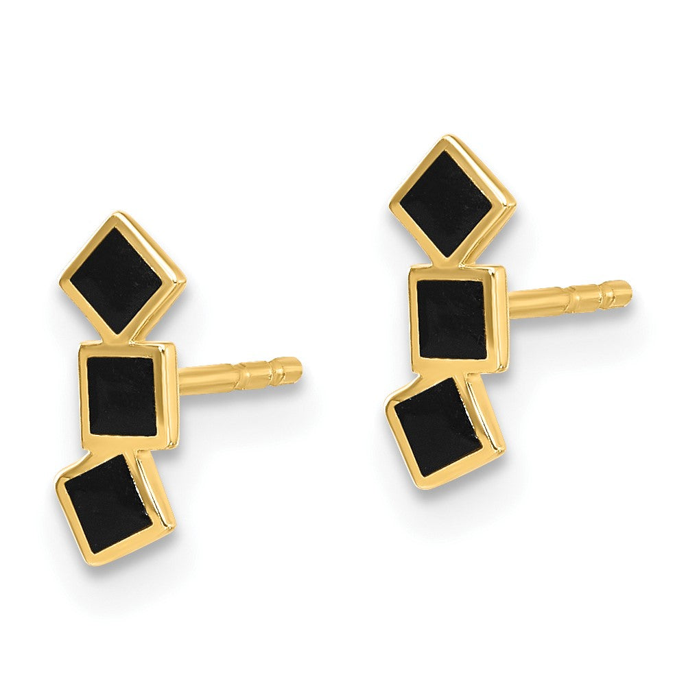 14k Yellow Gold 3.8 mm Black Epoxy Squares Post Earrings (0.44 grams)