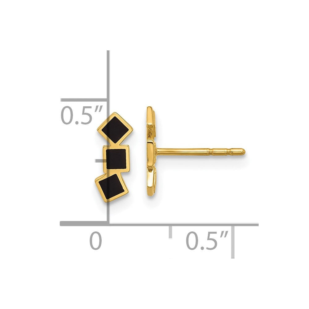 14k Yellow Gold 3.8 mm Black Epoxy Squares Post Earrings (0.44 grams)