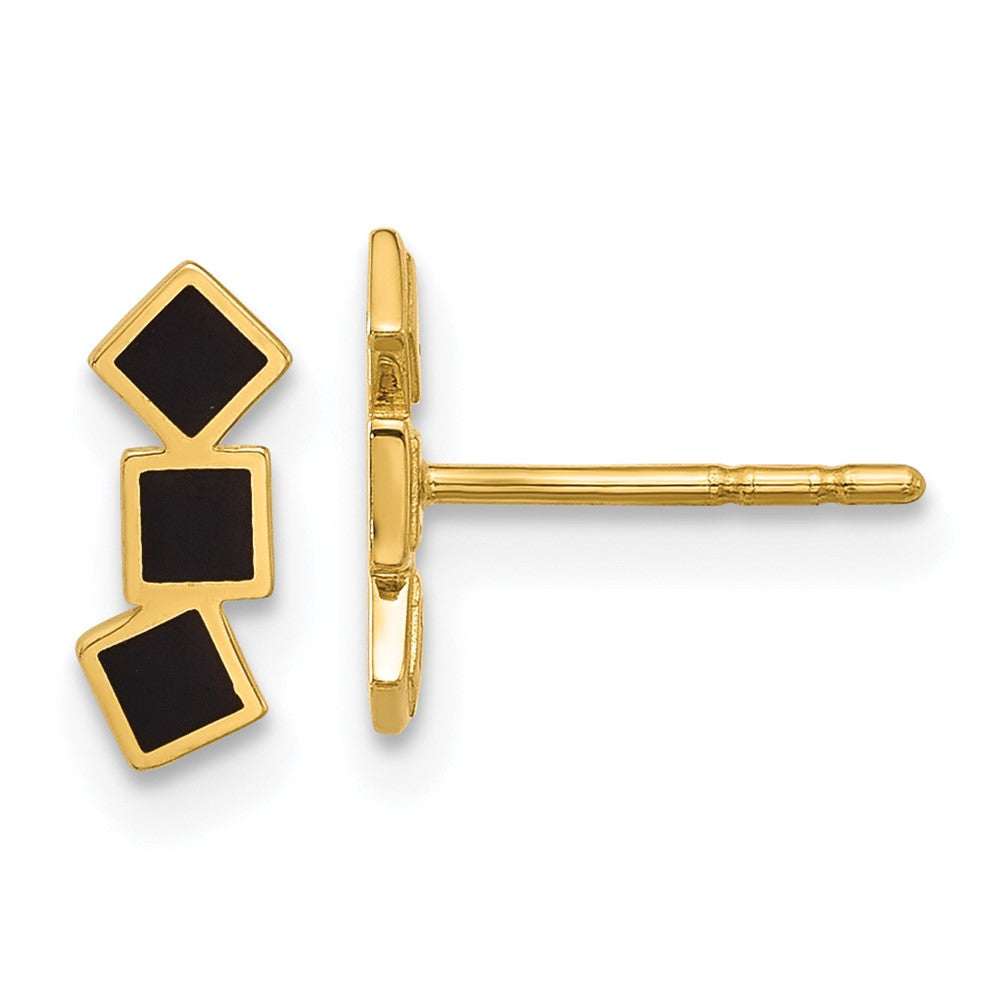 14k Yellow Gold 3.8 mm Black Epoxy Squares Post Earrings (0.44 grams)