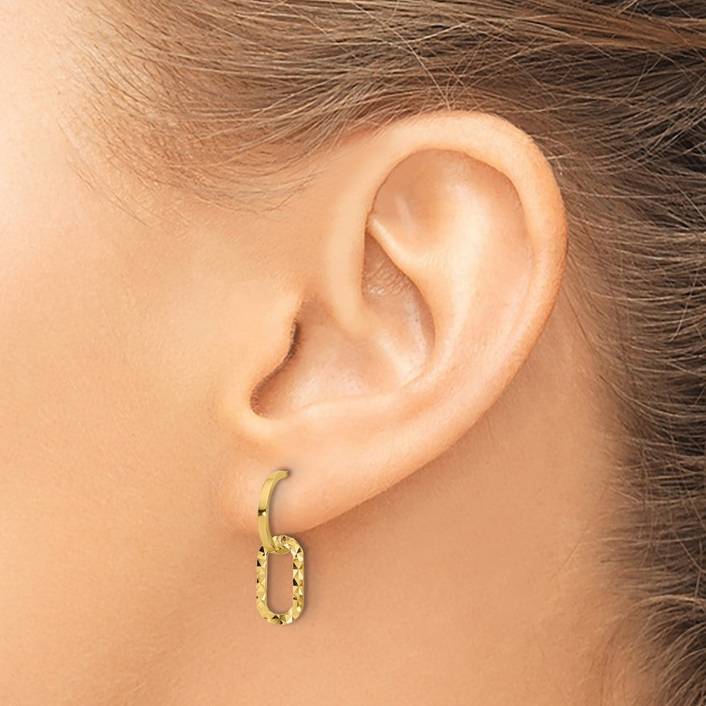 14k Yellow Gold 6.5 mm Polished and D/C J-Hoop Dangle Post Earrings (0.87 grams)