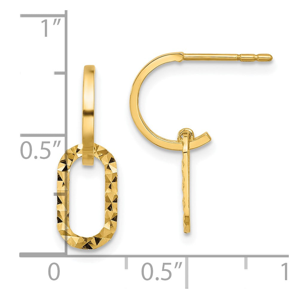 14k Yellow Gold 6.5 mm Polished and D/C J-Hoop Dangle Post Earrings (0.87 grams)