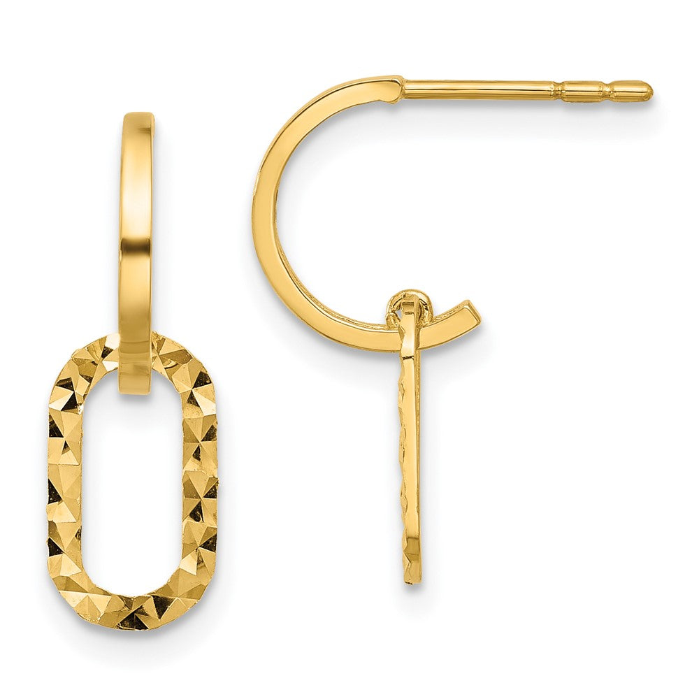 14k Yellow Gold 6.5 mm Polished and D/C J-Hoop Dangle Post Earrings (0.87 grams)