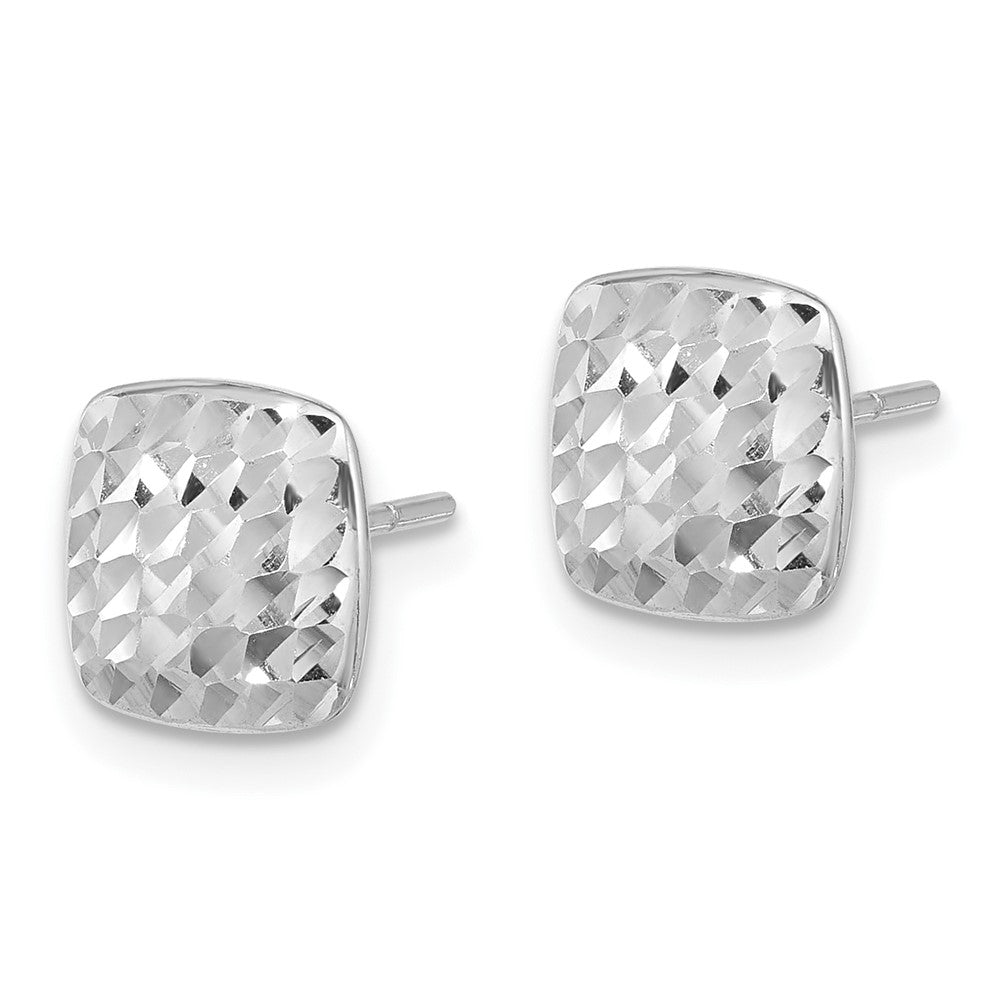 14k White Gold 8.6 mm Diamond Cut Square Post Earrings (1.3 grams)